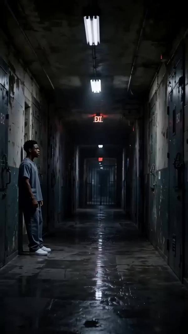 Still from The Intake microdrama series preview: a young man in a dim corridor